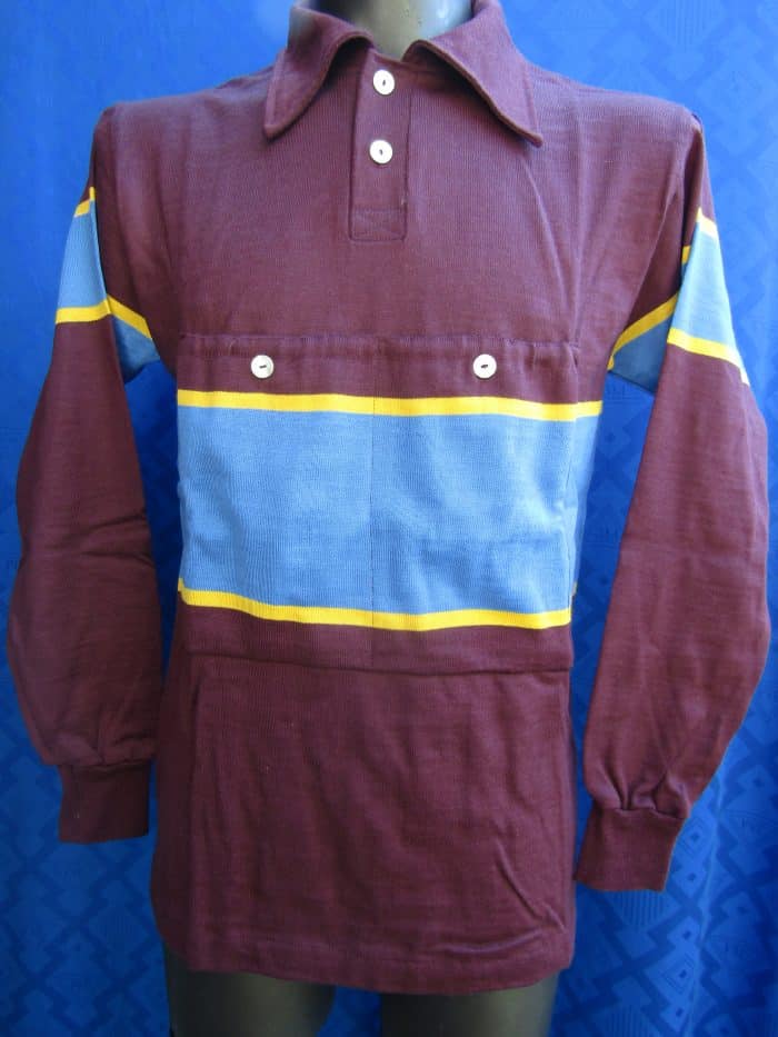 MAGLIA M/L LANA ANNI '40/50 BORDEAUX FASCIA AZZURRA E GIALLA