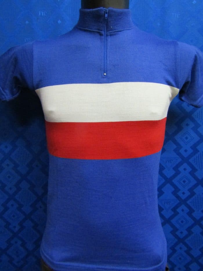 MAGLIA LANA ANNI '70 AZZURRA FASCIA BIANCA E ROSSA