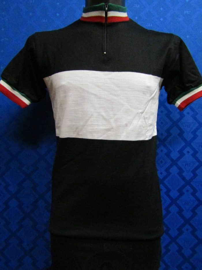 MAGLIA LANA ANNI '70 NERA FASCIA BIANCA E RIF. TRICOLORE ITALIANO