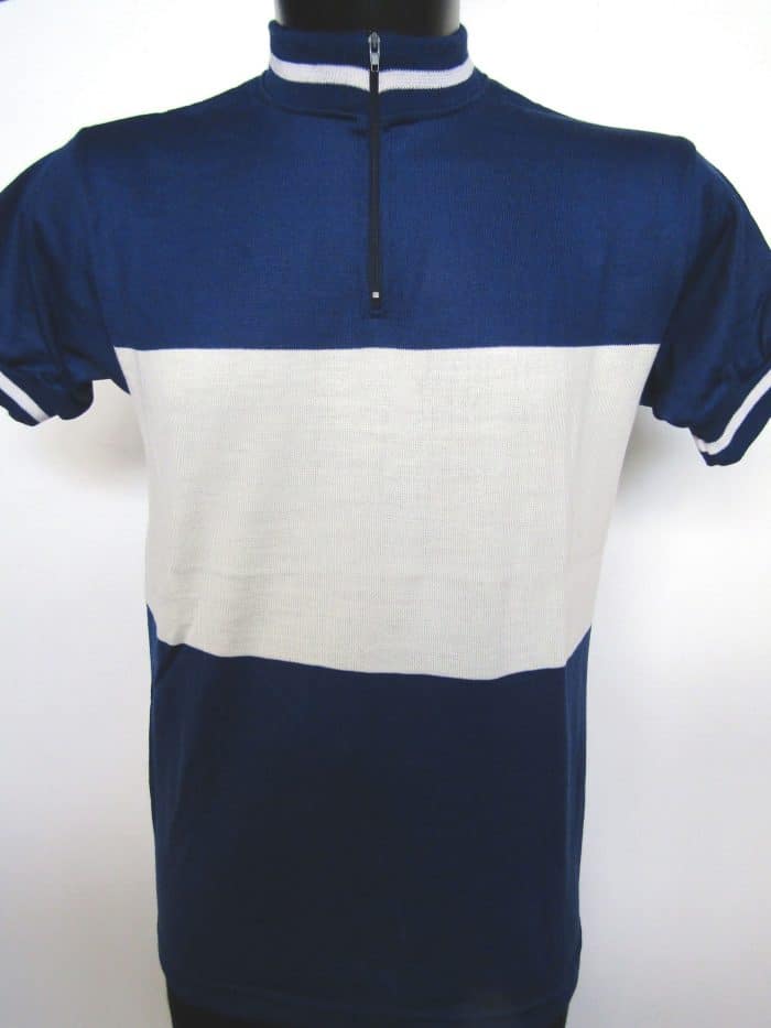 MAGLIA LANA ANNI 70' BLU FASCIA BIANCA