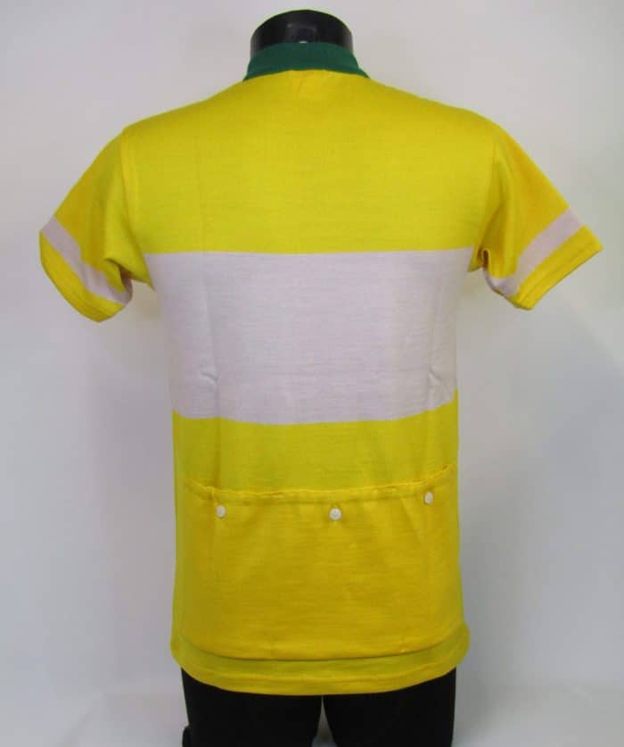 MAGLIA LANA ANNI 70' GIALLA FASCIA CREMA, COLLO VERDE - immagine 2