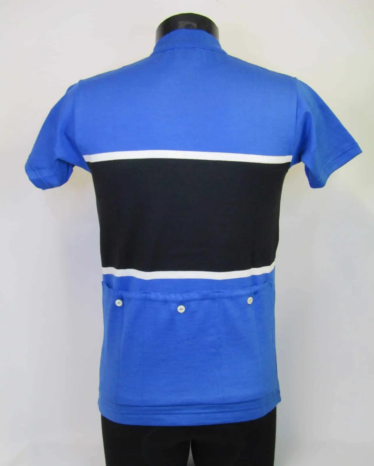 MAGLIA LANA ANNI 70' AZZURRA FASCIA NERA E PICCOLA BIANCA - immagine 2