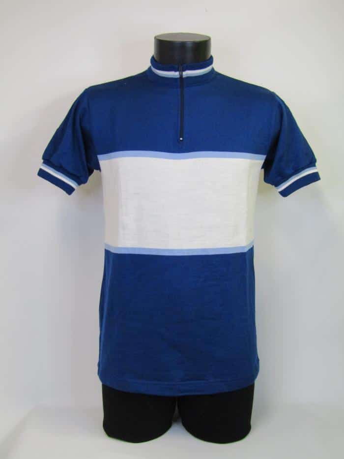 MAGLIA LANA ANNI 70' BLU FASCIA BIANCA E PICCOLA CELESTE