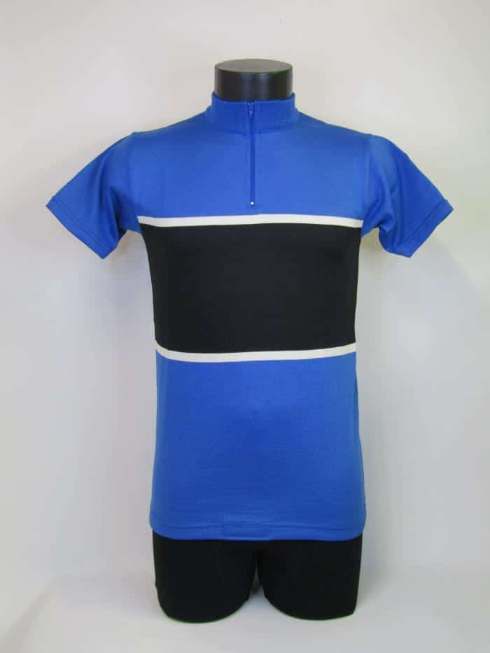 MAGLIA LANA ANNI 70' AZZURRA FASCIA NERA E PICCOLA BIANCA