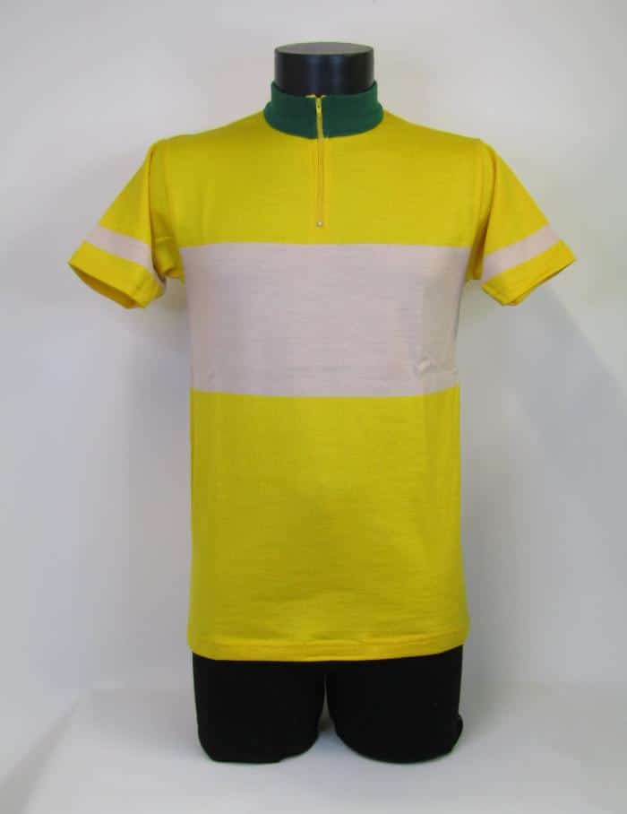 MAGLIA LANA ANNI 70' GIALLA FASCIA CREMA, COLLO VERDE