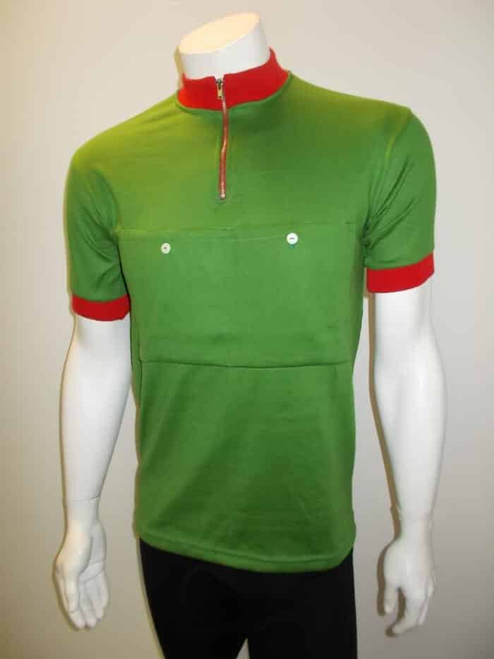 MAGLIA LANA ANNI 60' VERDE COLLO E POLSINI ROSSI