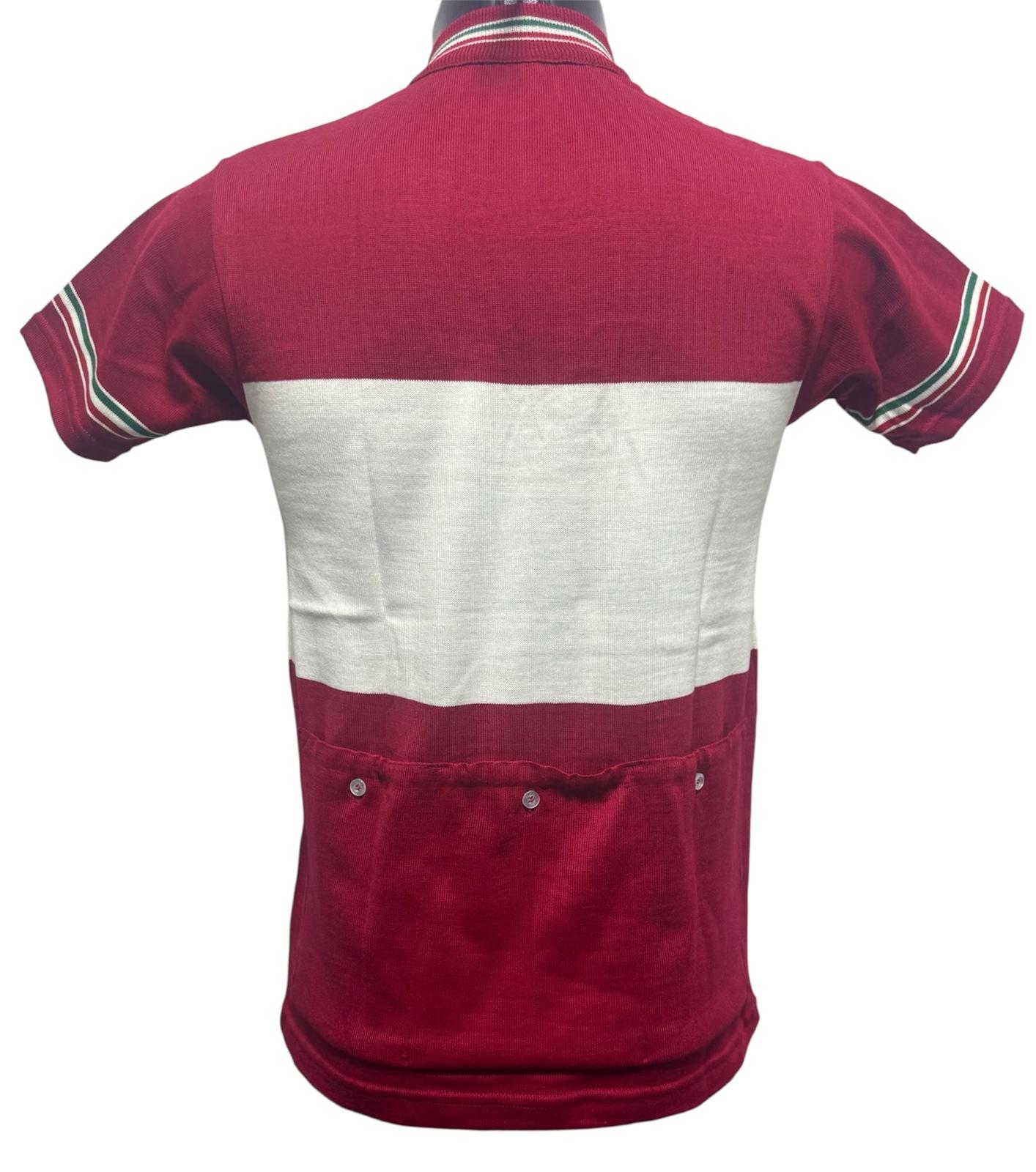 MAGLIA LANA ANNI 70 ROSSO SCURO FASCIA BIANCA, RIFINITURE TRICOLORE - immagine 2