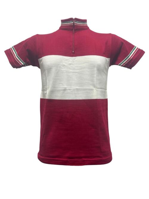 MAGLIA LANA ANNI 70 ROSSO SCURO FASCIA BIANCA, RIFINITURE TRICOLORE