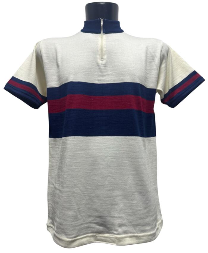 MAGLIA LANA ANNI 70 BIANCA FASCIA BLU E ROSSO SCURO