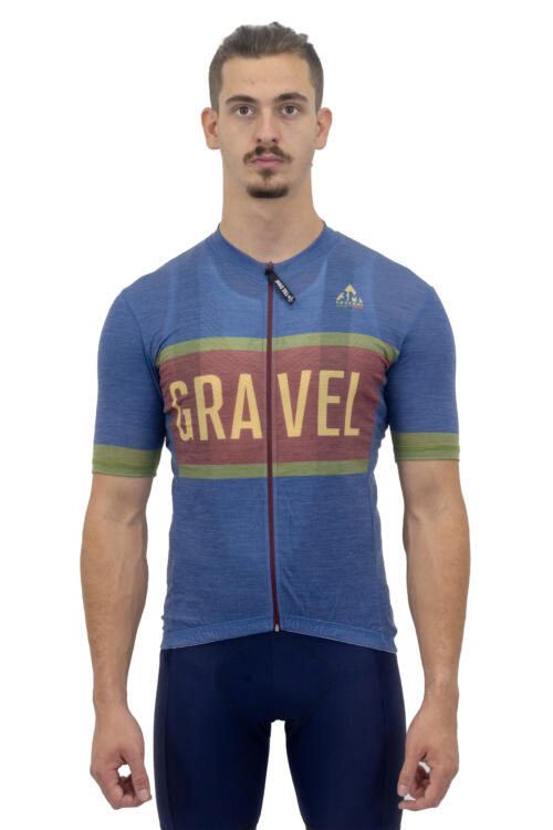 Maglia Gravel Lana Merinos BLU Zip Lunga